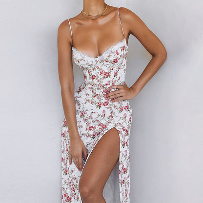 Popular, 2025 and Popular trade popular spring new small floral bohemian split sexy suspender dress women