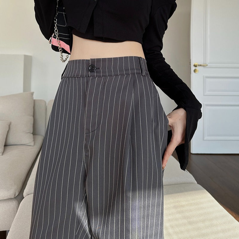 lovwvol frat outfits Navy Blue Striped Wide-Leg Pants for Women Autumn and Winter New Casual Suit Pants Draping Trousers for Women