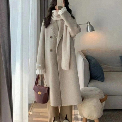 lovwvol frat boy outfits New Autumn and Winter Korean Style Loose Small Hepburn Style Woolen Coat Oatmeal Color Double-Sided Cashmere Coat for Women