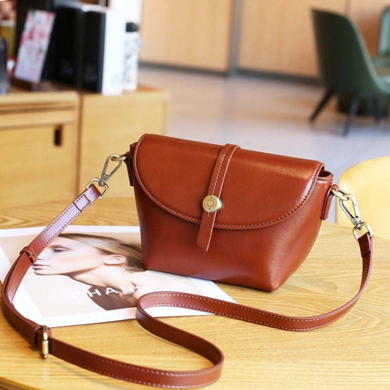 2025 summer new fashion high-end leather women's bag first layer cowhide small bag vegetable tanned leather body shoulder bag bag