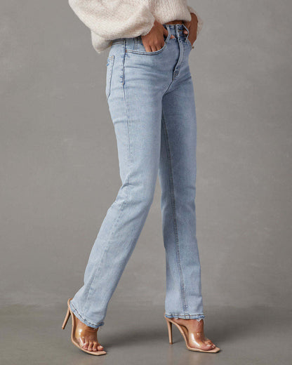 2025 New spring and autumn new high-waisted light-colored jeans women's clothing temperament commuting thin straight pants trousers