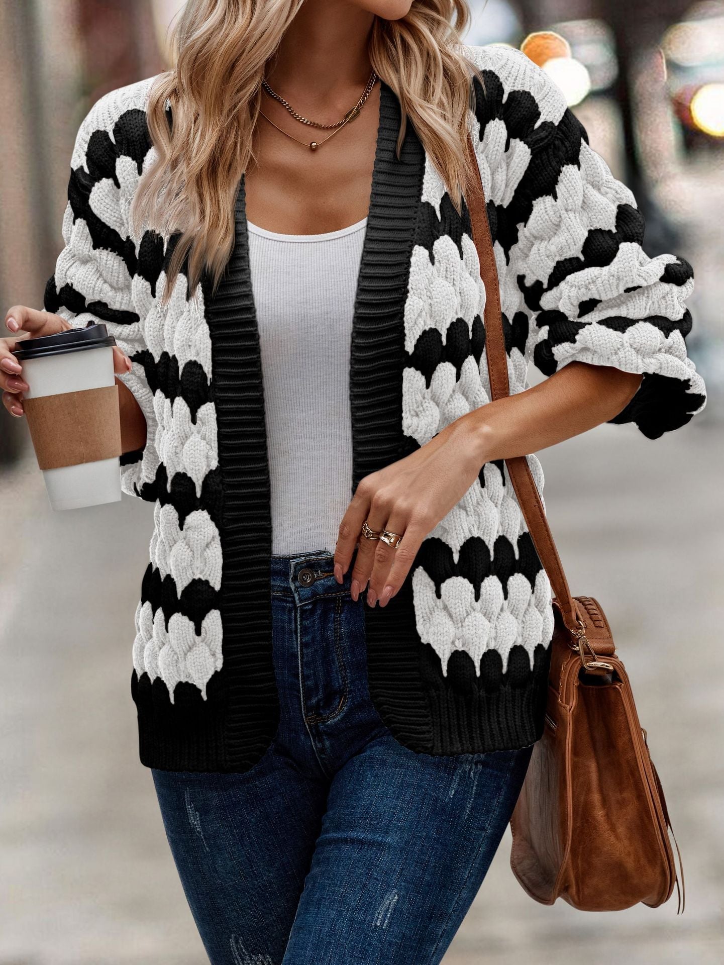 lovwvol sambas outfits New Autumn and Winter Women's Clothing Contrast Color Knitted Women's Cardigan Sweater