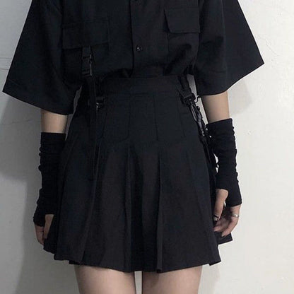 lovwvol grunge outfits Black Pleated Skirt Female Summer Student Skirt Uniform Skirt Hot Girl Tooling High Waist Word Skirt Fashion