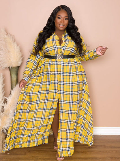 Plaid Belted Maxi Shirtdress