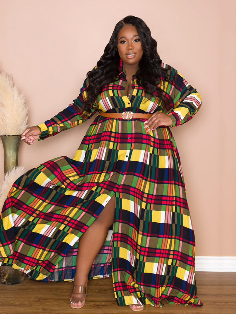 Plaid Belted Maxi Shirtdress