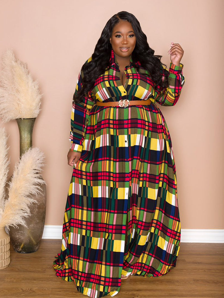 Plaid Belted Maxi Shirtdress