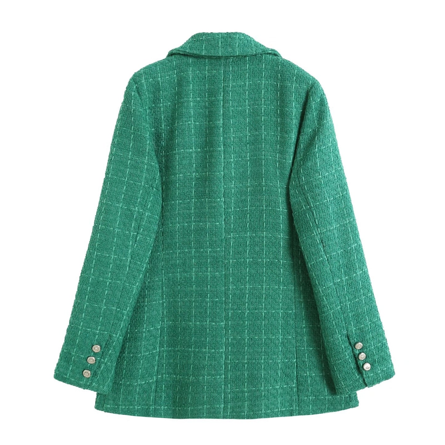 Women Fashion Double Breasted Houndstooth Blazer Coat Vintage Long Sleeve Flap Pockets Female Outerwear Chic Vestes