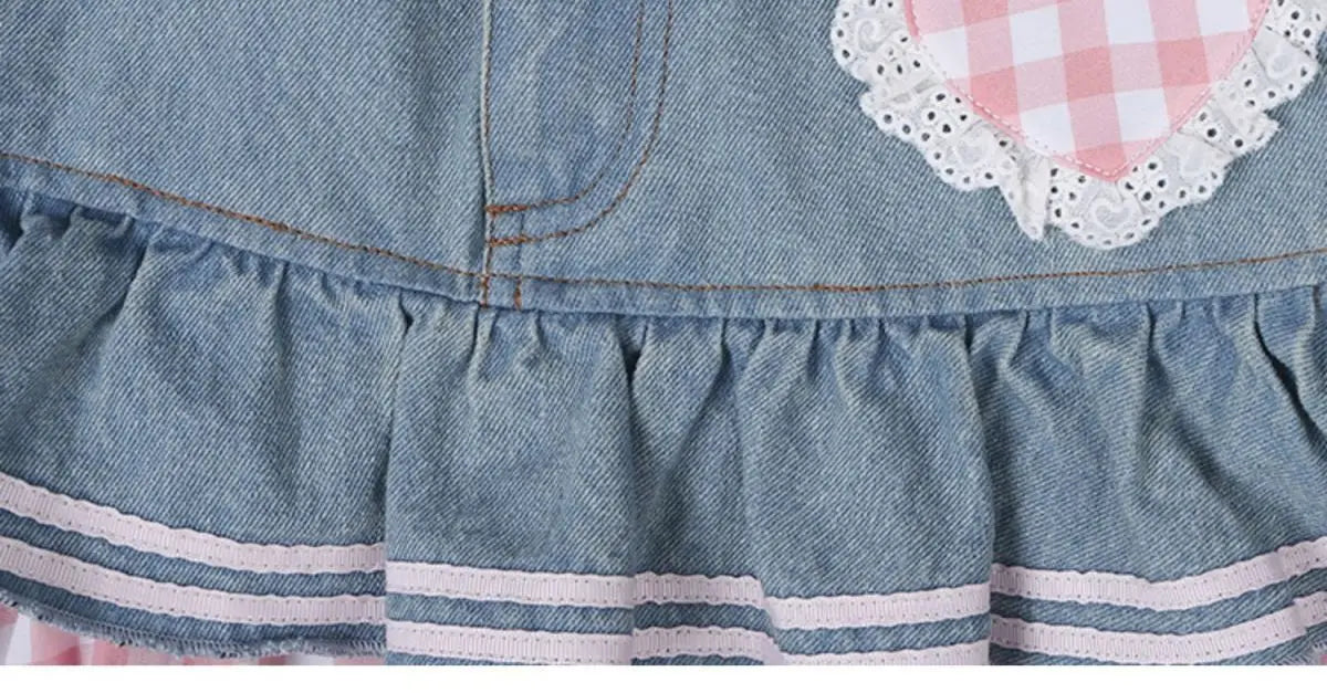 Kawaii Denim Skirt Women Japanese 2000s Style Y2k High Waist Bow Patchwork Cute Mini Jean Skirt Autumn Lolita Girl