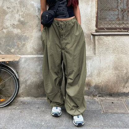 lovwvol Techwear Sweatpants Women Baggy Hip Hop Parachute Cargo Pants Y2k Low Waist Streetwear Casual Loose Wide Leg Joggers Pants