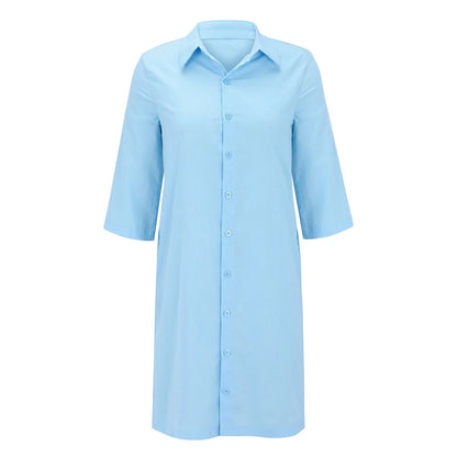 lovwvol Vintage Cotton Linen Shirt Dresses for Women Summer Half Sleeve Loose Lapel Dress Ladies Casual Holiday Knee Length Dress Robe