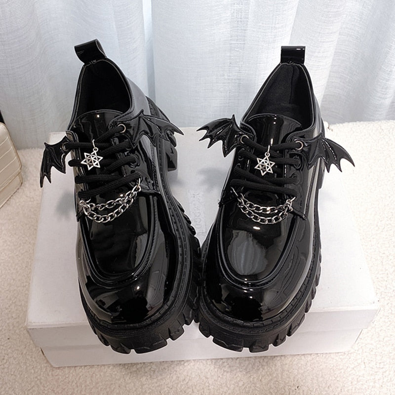 Metal Chain Platform Lolita Gothic Shoes Woman  Spring College Style Patent Leather Pumps Women Japan School Uniform Shoes