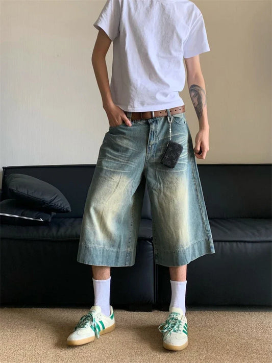 lovwvol Women's Vintage Water Washing Cropped Jeans Summer New Street Style Thin Denim Shorts Casual  Female Knee Length Pants