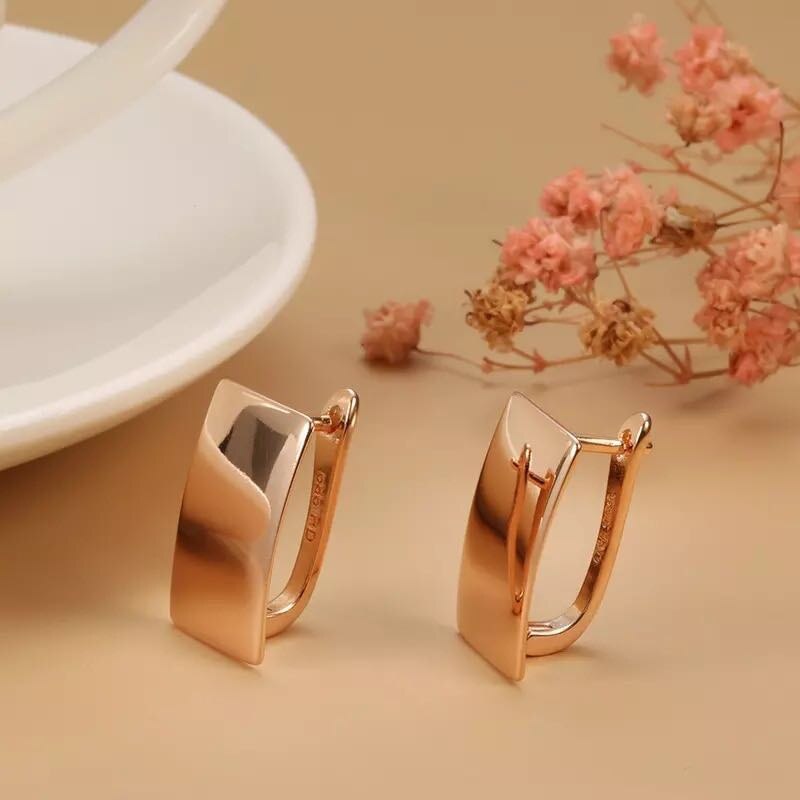 Elegant Gold Colors Geometric Rectangular Glossy Earrings Exquisite Fashion Party Wedding Dangle Earrings for Women