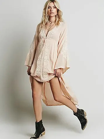 lovwvol long sleeve dresses Women tunic Vintage floral Embroidered Cotton Long Dress vestidos Casual Hippie Boho Asymmetric robe