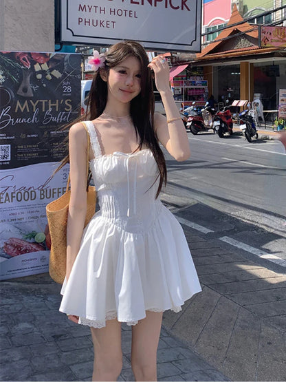 lovwvol White Strap Dress Women Casual Elegant Y2k Mini Dress Even Party Clothing Korean Fashion One Piece Dress 2024 Summer Chic