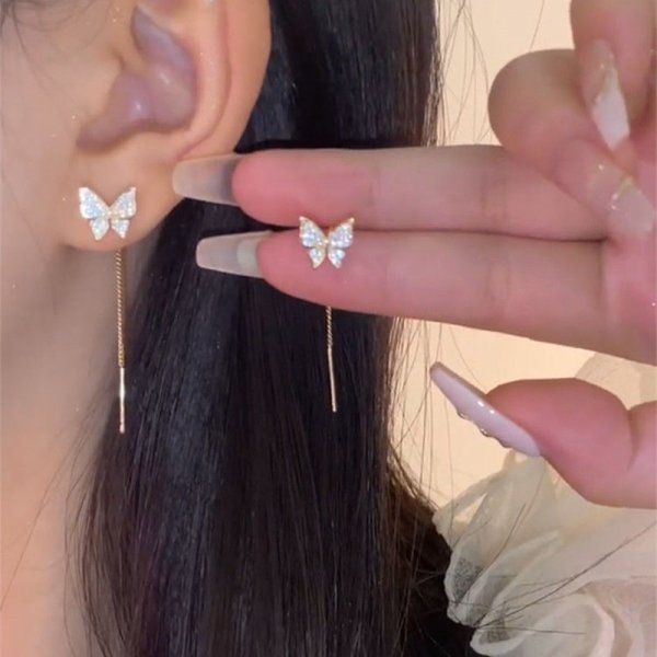 Korean Geometric Long Tassel Drop Earring For Women Shiny Zircon Flower Leaf Cute Rabbit Pendant Earrings Girl Ear Line Jewelry