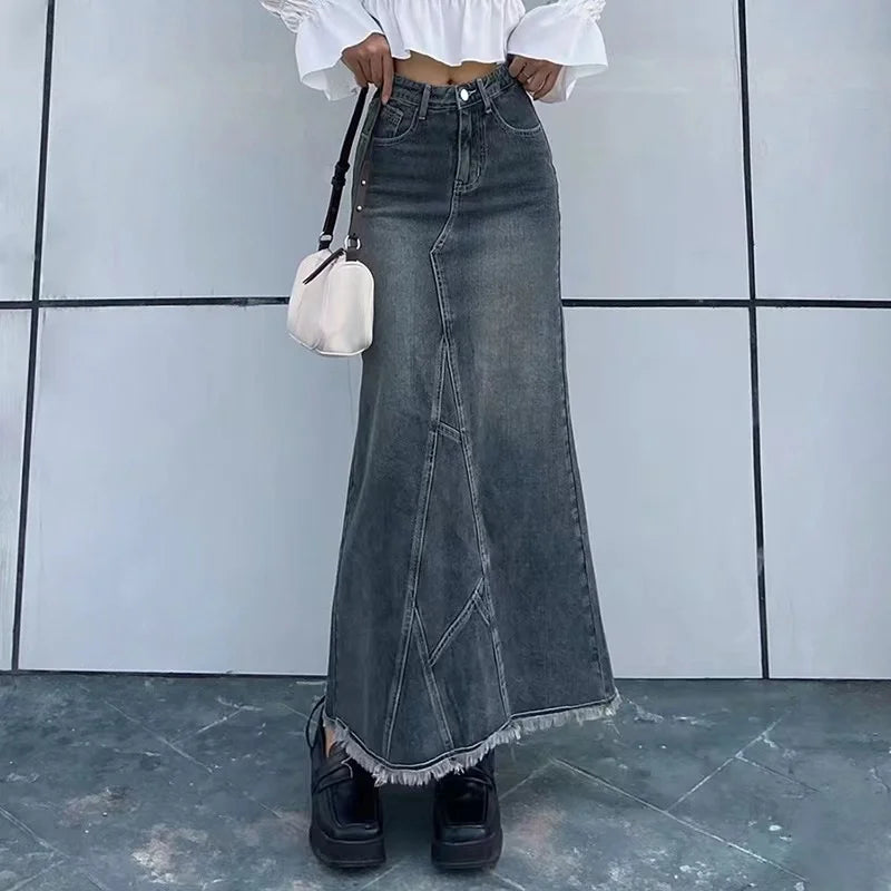 lovwvol  -  Autumn Retro Classic All-Match Skirt Women Casual Commuter Outing Tight Sexy Irregular Long Denim Vitality Skirt Girl Cool