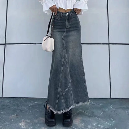 lovwvol  -  Autumn Retro Classic All-Match Skirt Women Casual Commuter Outing Tight Sexy Irregular Long Denim Vitality Skirt Girl Cool