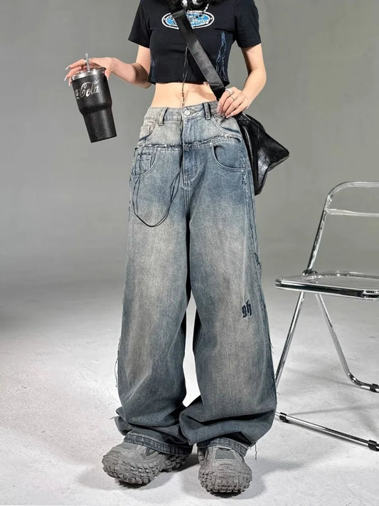 lovwvol   Vintage Y2K Baggy Jeans Women Grunge Korean Style 90s Streetwear Oversize Denim Cargo Pants Hippie Harajuku Trousers