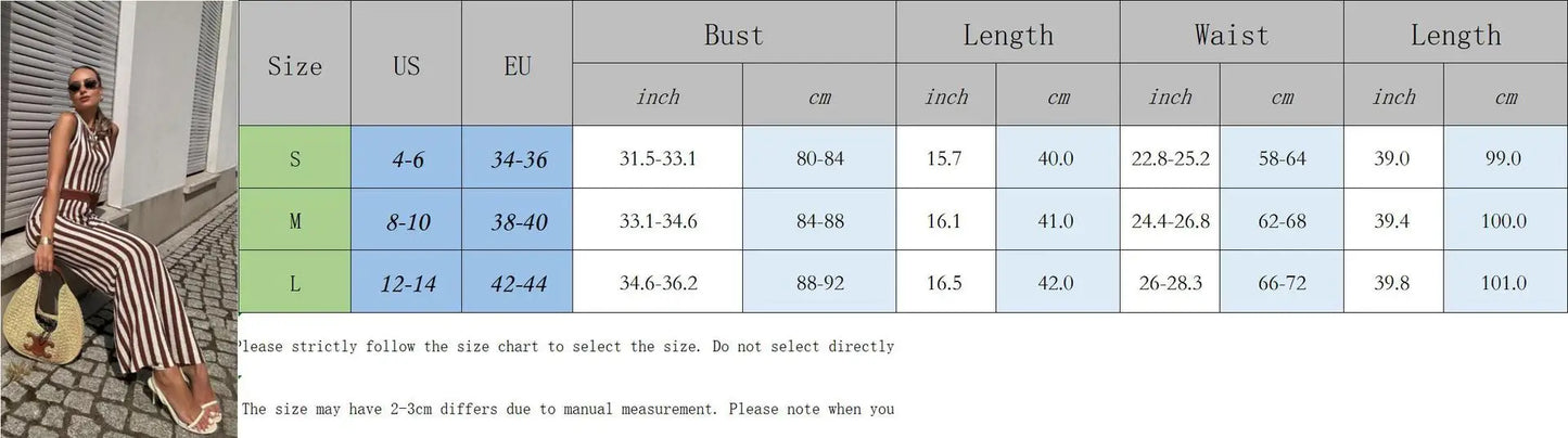 lovwvol Fashion Stripe Printed Slim Top Pants Suit Women Elegant O Neck Sleeveless Tops High Waist Pants Set 2024 New Lady Street Outfit