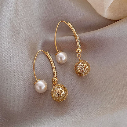 New Korean Style Contracted Heart Pearl Earrings For Women Sweet Flower Zircon Geometric Stud Earring Girl Party Jewelry