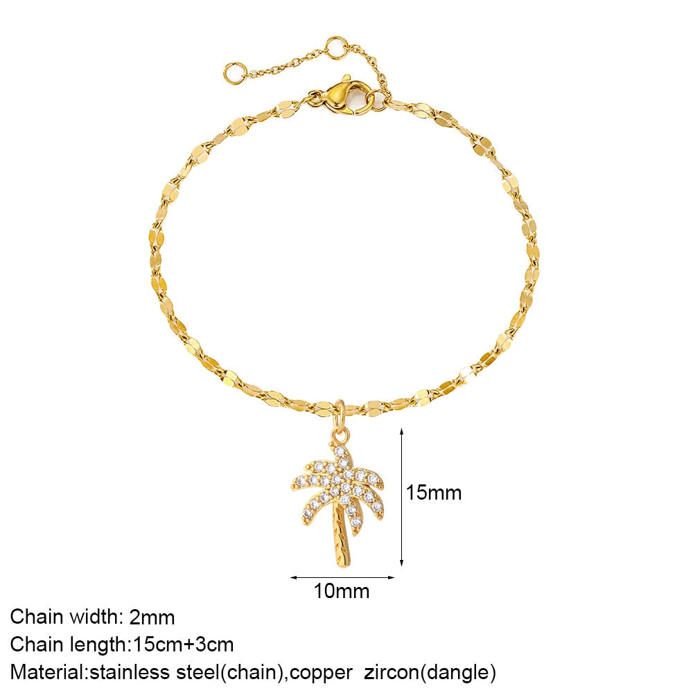 Cute Heart Love Sun Angel Charms Bracelet for Women Evil Blue Eye Gold Color Stainless Steel Chain Copper CZ Dangle Bangle