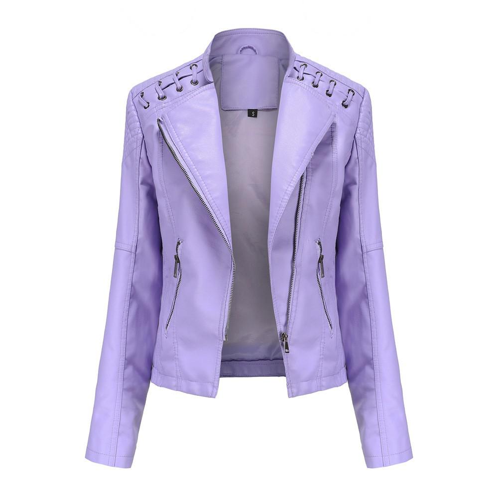 Pu Faux Leather Jackets Women Long Sleeve Zipper Slim Motor Biker Leather Coat Female Outwear Tops