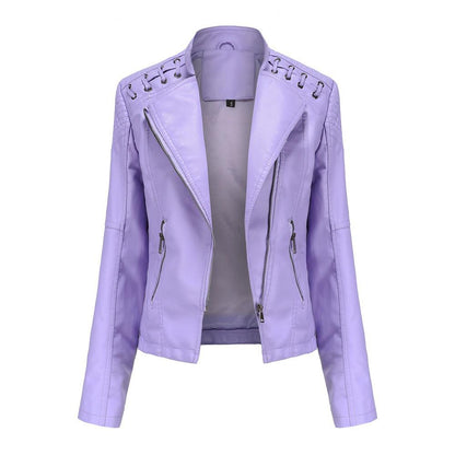 Pu Faux Leather Jackets Women Long Sleeve Zipper Slim Motor Biker Leather Coat Female Outwear Tops