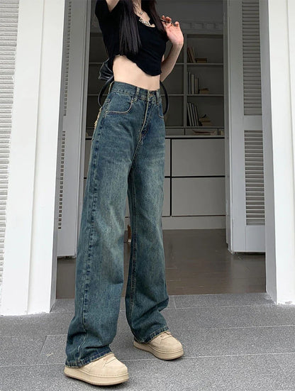 lovwvol Vintage Wide Leg Jeans Women Y2k High Waist Harajuku Streetwear Pants Korean Fashion Straight Casual Loose Denim Trousers