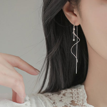 Korean Geometric Long Tassel Drop Earring For Women Shiny Zircon Flower Leaf Cute Rabbit Pendant Earrings Girl Ear Line Jewelry