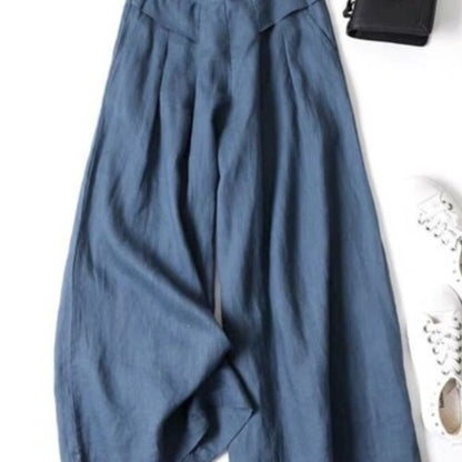 Women Pants Solid High Waist Cotton Linen Wide Pants Summer Casual Pants for Women Fashion Loose Women's Classic Pants