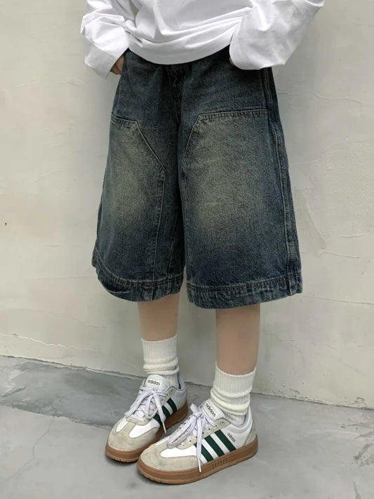 lovwvol Y2k Vintage Baggy Jorts Women Wide Leg Five Points Jeans Korean Streetwear Casual Oversize Washed Denim Shorts Summer