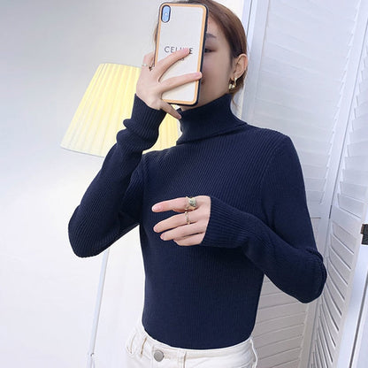 lovwvol Harajuku Pullover Turtleneck Sweater Women Fall Soft Knit Sweater Slim Elastic Korean Simple Basic Cheap Jumper Solid Tops