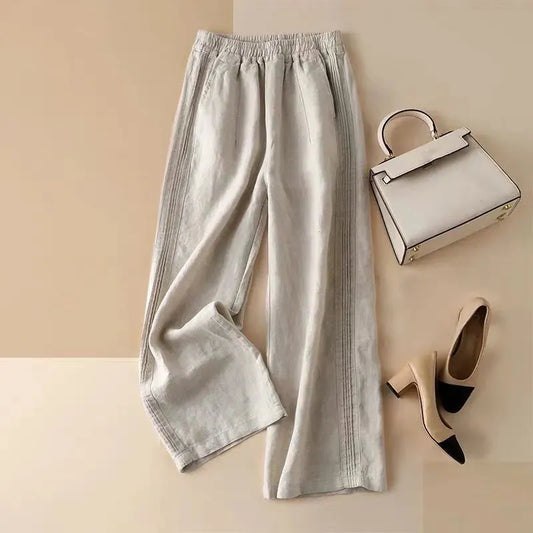 lovwvol  Cotton Linen Pants for Women Vintage Solid High Waist Wide Leg Pants Woman  Summer Casual Loose Straight Trousers