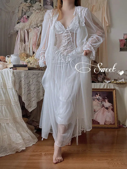 Autumn White Fairy Vintage Sweet Dress Women Mesh Lace Sexy Casual Korean Dress Female Patchwork Designer Princess Dresses