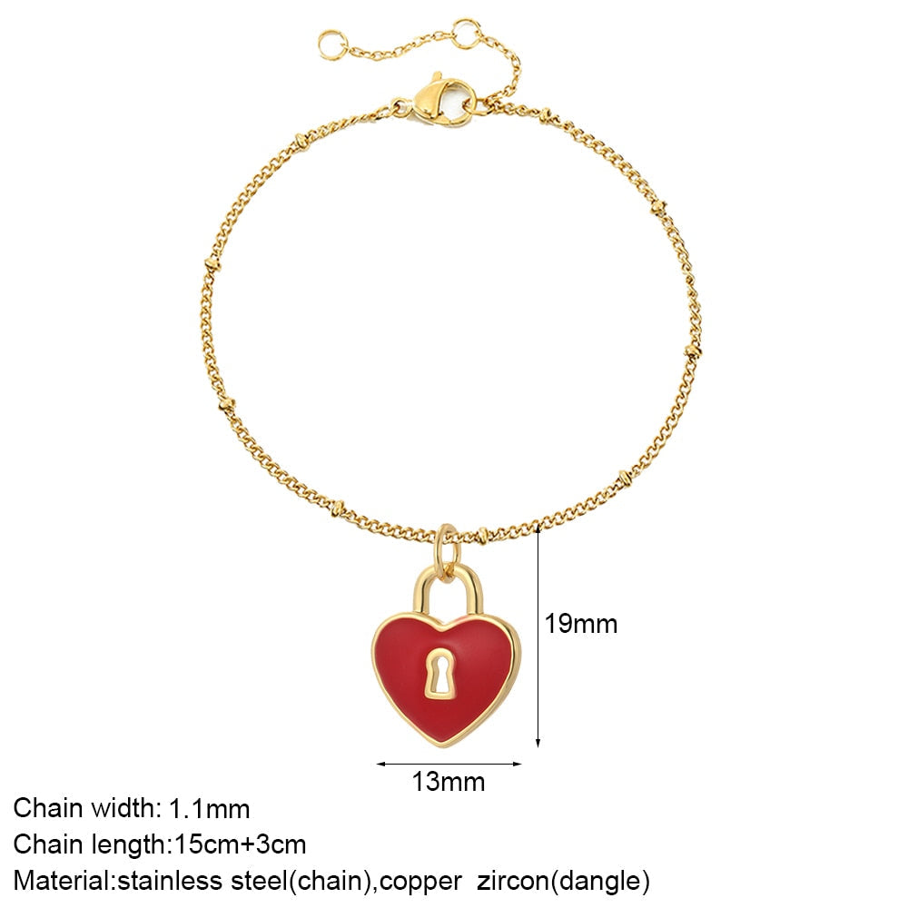 Cute Heart Love Sun Angel Charms Bracelet for Women Evil Blue Eye Gold Color Stainless Steel Chain Copper CZ Dangle Bangle