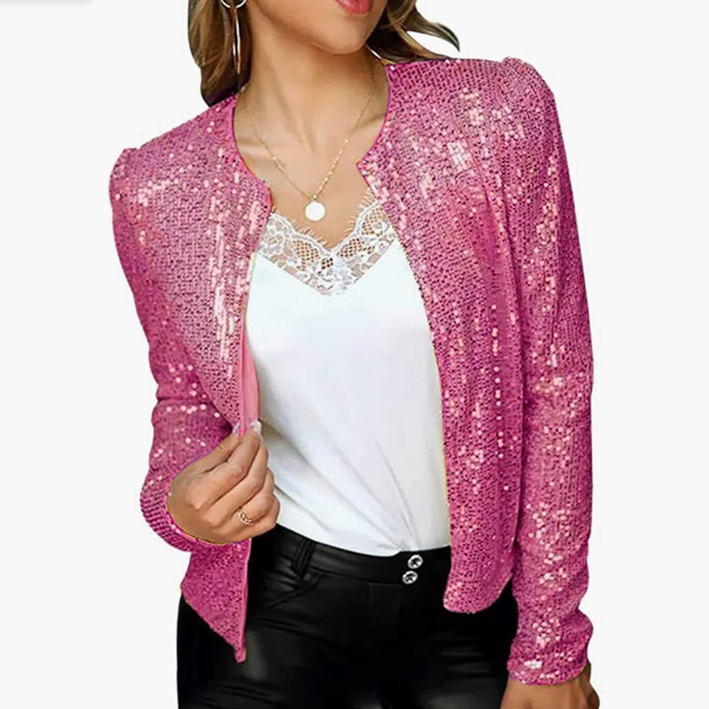 Autumn Sequin Outerwear Woman Coats Casaco Feminino Basic Coat Women Outfits Chaqueta Mujer Casual Bomber Jackets Women Clothes