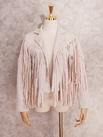 Fringe Faux Suede Jacket Women's Motorcycle Lapel Handsome Jacket Fall 2023 Ladies Solid Fringed Short Coat Women Jackets A2008