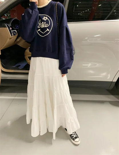 lovwvol Spring French Sweet Thin Skirt High Waist Solid Color Hemline Half Skirts Female Faldas Mujer Moda Korean Fashion