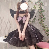lovwvol Dark Gothic Lolita Jsk Dress Women Kawai Bow Lace Y2k Sleeveless Bandage Slip Dresses Girl Sweet Princess Party Mini Vestidos