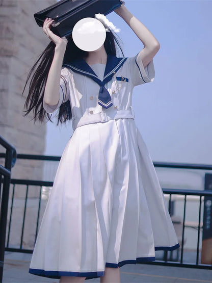 Preppy Sweet Woman Dress Sailor Collar Kawaii Vestidos Female Robe Lolita Dresses Summer Cute Women's JK  Kobieta