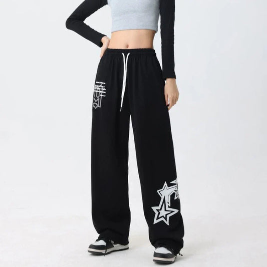 lovwvol Y2K Baggy Sweatpants Women Hip Hop Streetwear Oversize High Waist Trousers Vintage Elastic Stars Casual Jogging Wide Leg