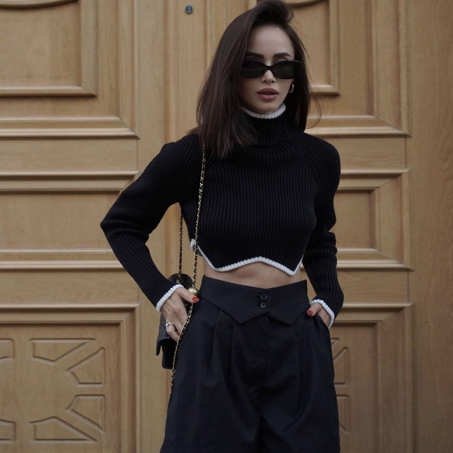 lovwvol Turtleneck Crop Sweater Women Fashion Christmas Sweaters Winter Solid Knitted Long Sleeve Slim Pullovers Jumpers Knitwears