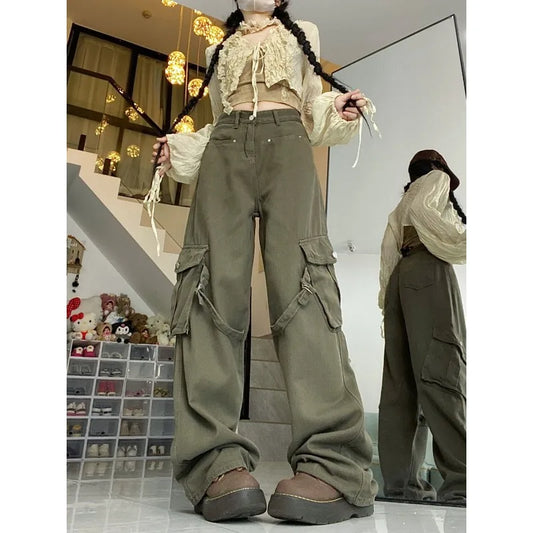 lovwvol   Vintage Y2k Oversize Cargo Jeans Woman Streetwear Casual Baggy Denim Pants Harajuku Acubi Fashion Wide Leg Trousers