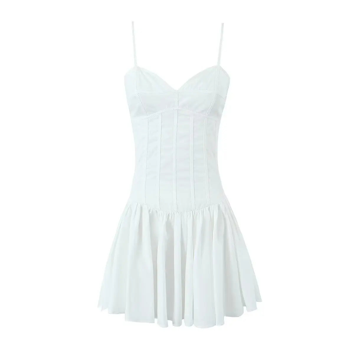 lovwvol Sexy Women White A-line Slim Mini Dress Low Waist Pleated Hem Female Summer Party Robe Cotton