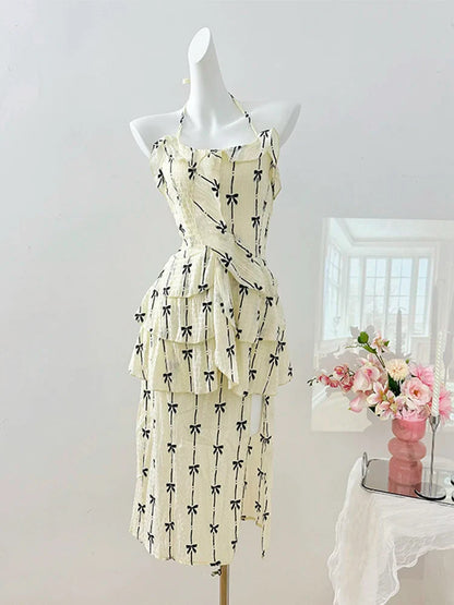 lovwvol Summer French Vintage Slit Long Halter Dress Design Robe Women Maxi Frock Evening Party One-Piece Birthday Prom Gown Old Money