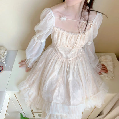 lovwvol Lolita Kawaii Dress Women Casual Long Sleeve Vintage Y2k Mini Dress Female Japanese Style One Piece Dress Korean 2024 Spring