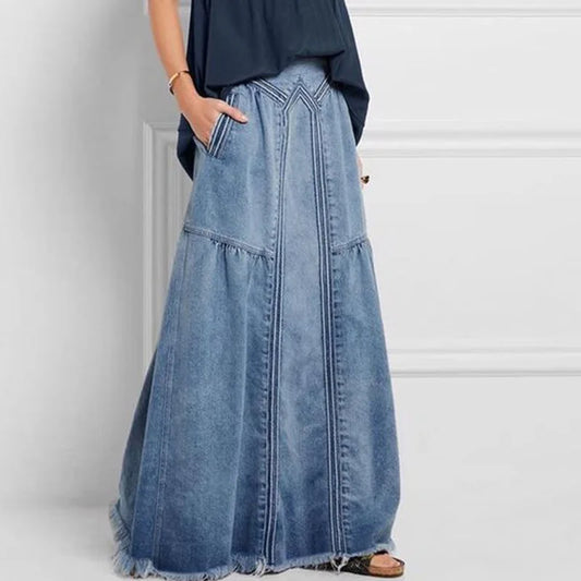 lovwvol Oversize Bohemian Denim Maxi Skirts for Women 2022 Cotton Loose Summer Falda Lady 5XL Boho Vintage Long Jean Skirt