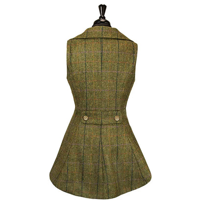 Woman’s Vest Army Green Plaid Herringbone Tweed Business Waistcoat Tailored Collar Vintage OL Waistcoat for Wedding Vest