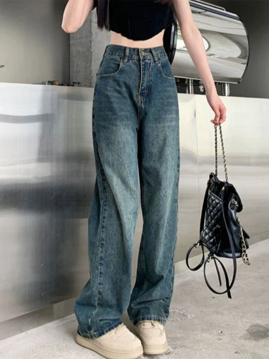 lovwvol Vintage Wide Leg Jeans Women Y2k High Waist Harajuku Streetwear Pants Korean Fashion Straight Casual Loose Denim Trousers